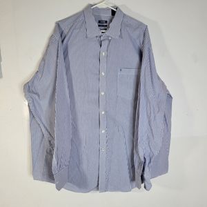 Mens Izod Cotton Long Sleeve Blue Stripped Dress Shirt Size XXL
